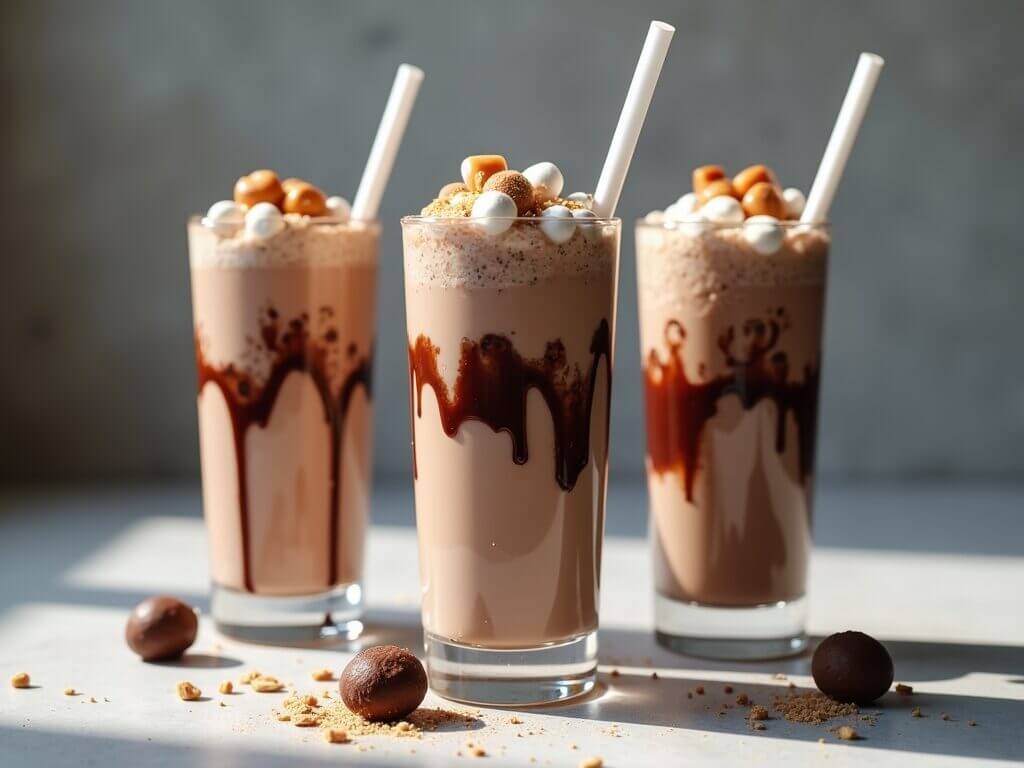 Recette du cocktail Bonbon Snickers : mélange gourmand de chocolat, caramel et guimauves dans un verre élégant.