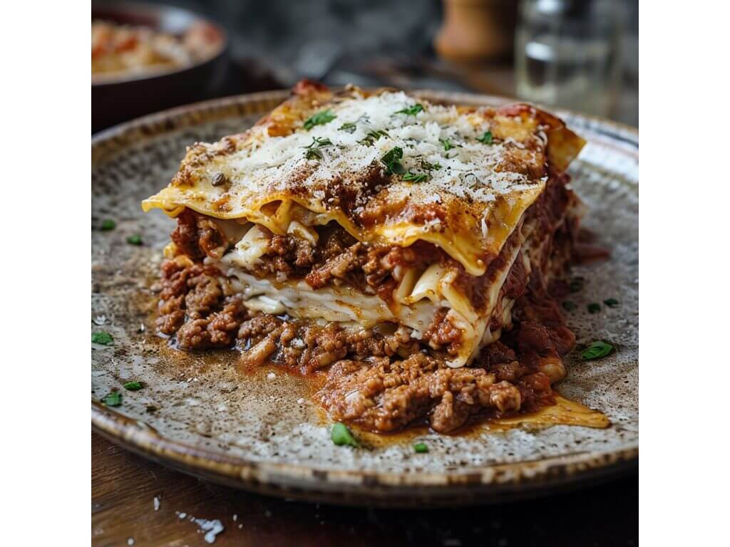 Recette lasagne classique : plat familial gratiné au parmesan et basilic frais.