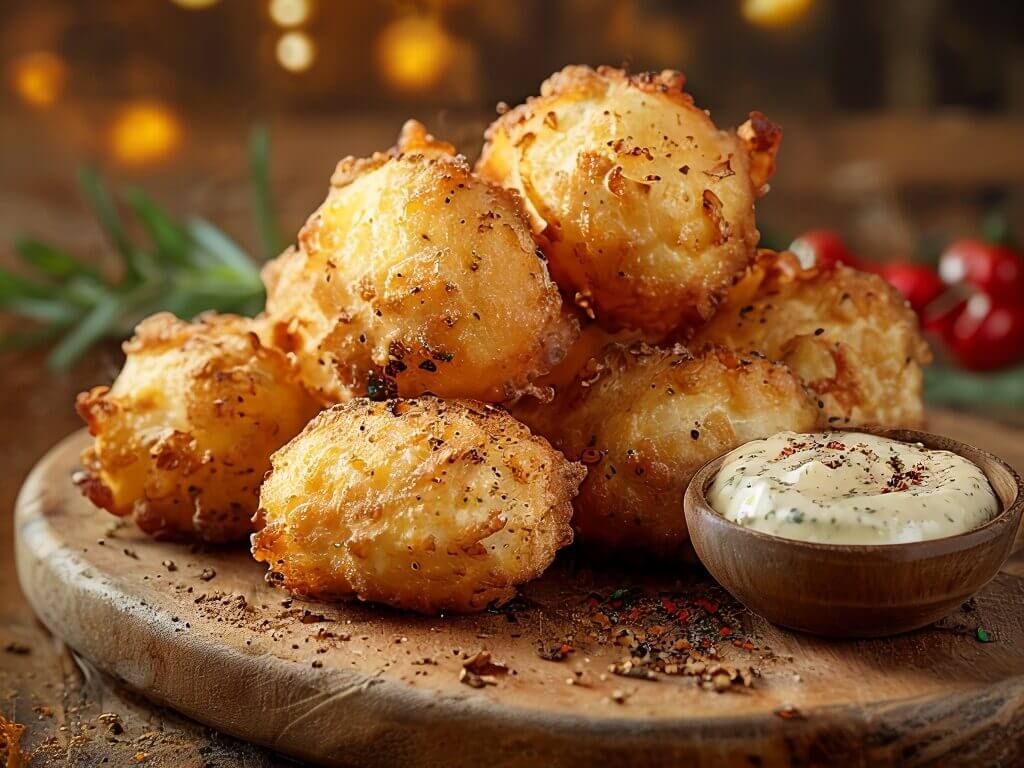 Malakoffs au Poivre de Kampot : Recette Suisse Épicée 5 Malakoffs croustillants au poivre de Kampot, spécialité suisse, servis avec une sauce tartare maison.