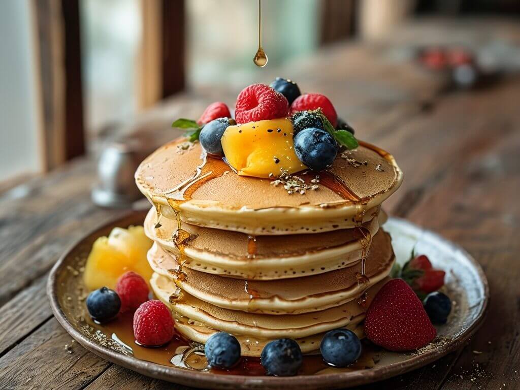 Recette pancakes gourmands aux fruits frais et sirop d'érable – un délice matinal !