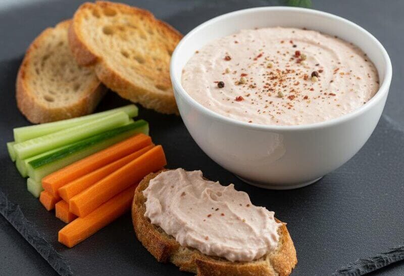 Mousse de Thon Fine aux Cinq Baies et Paprika Fumé. Une mousse de thon onctueuse et légère, relevée par le parfum subtil du Mélange 5 Baies et une touche de Paprika Fumé. Idéale à tartiner sur des toasts grillés ou à servir avec des bâtonnets de légumes croquants.