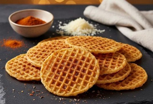 Bricelets Salés croustillants, dorés, parsemés de paprika et cumin, prêts pour l'apéritif.