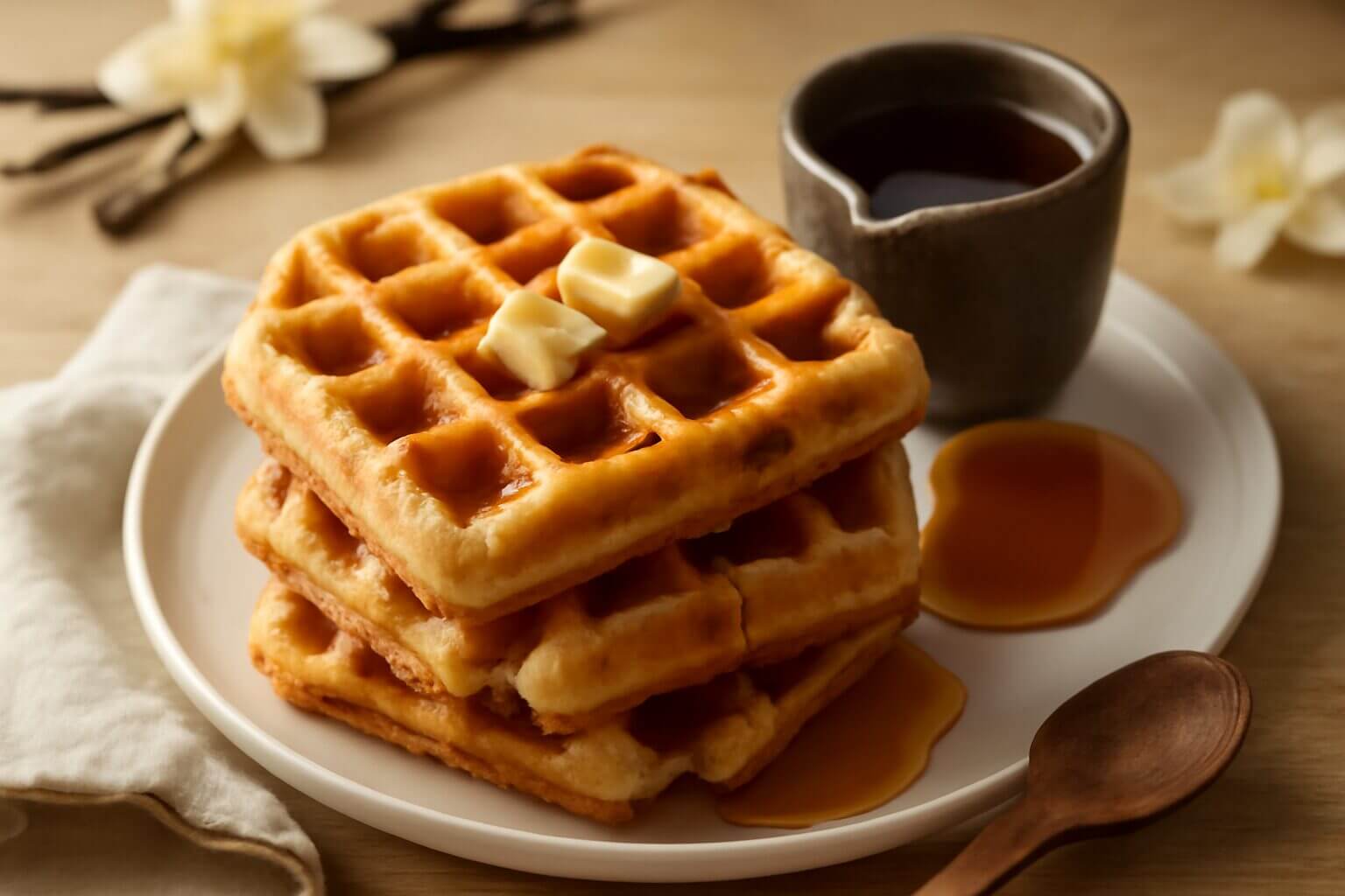 Gaufres moelleuses et croustillantes parfumées à la vanille Bourbon, parfaites pour le petit-déjeuner