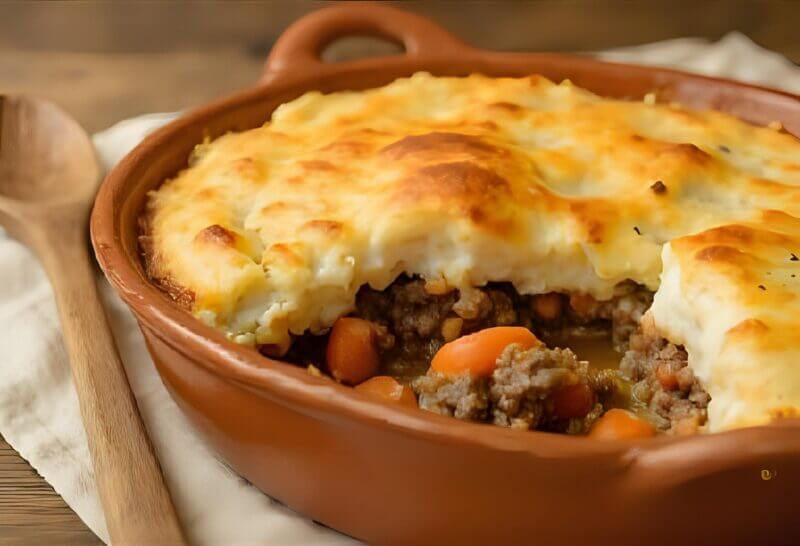 Hachis Parmentier doré et gratiné avec purée crémeuse sur bœuf haché aux légumes