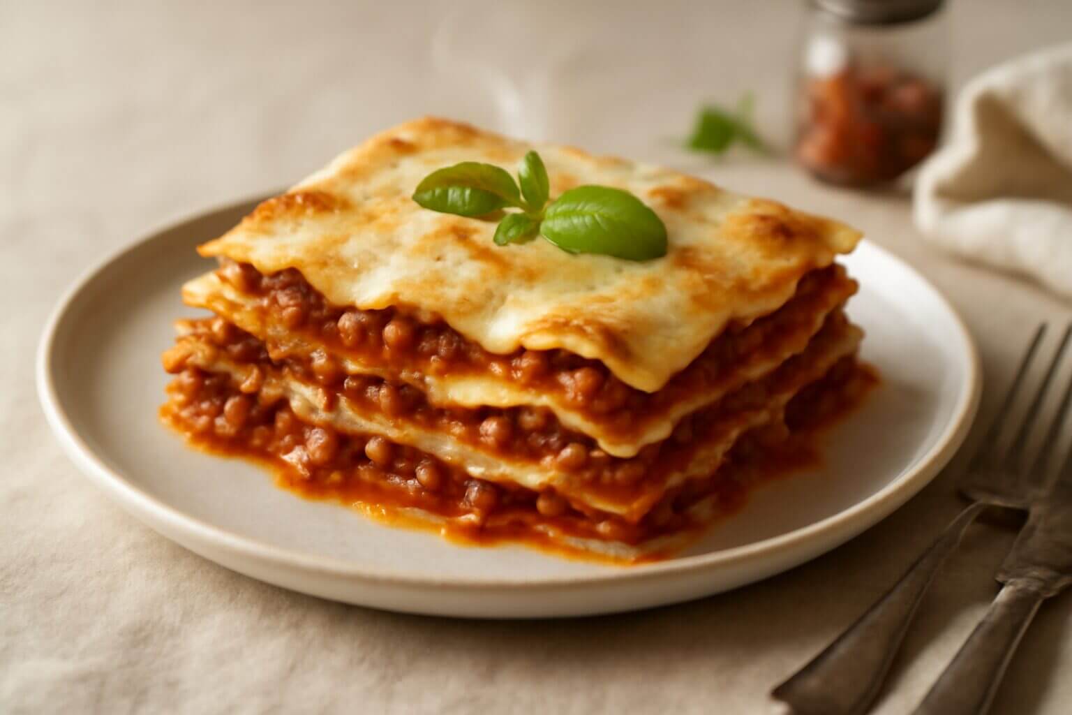 Lasagnes italiennes traditionnelles à la bolognaise parfumée aux épices Vahina, gratinées au four